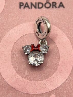 Pandora Disney Parks Minnie Mouse Sparkling Icon Sterling Silver Dangle Charm